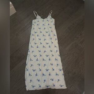 Floral Spaghetti Strap Maxi Dress - White and Blue